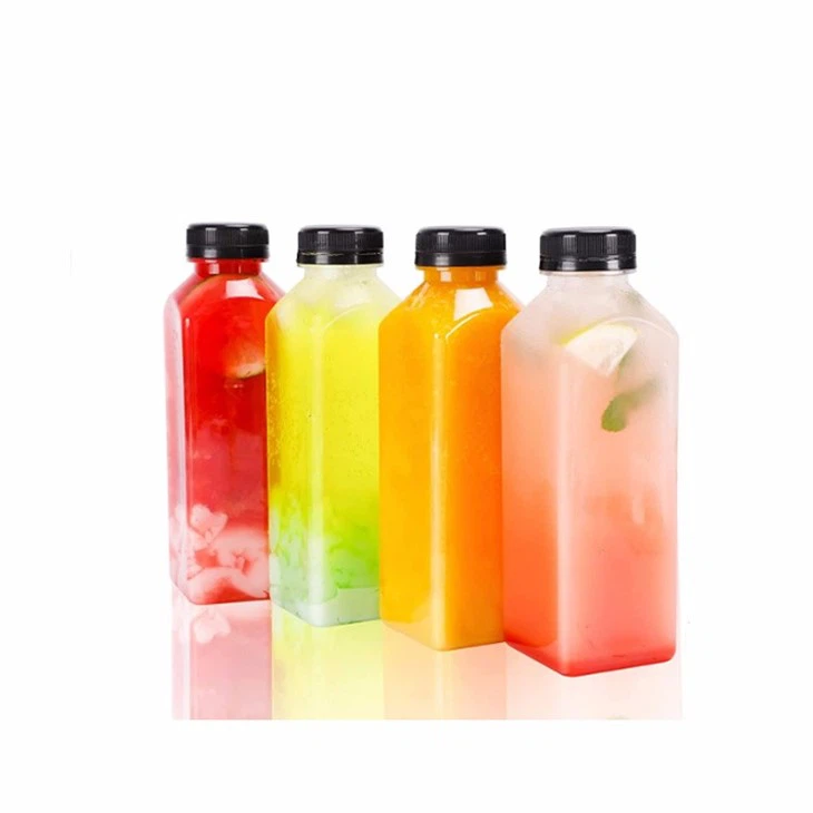 Square Juice Bottle PET 250ml 350ml 500ml Beverage Square Bottle For Juice Milk Tea